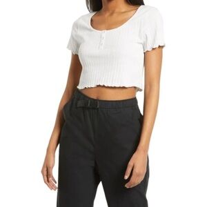 BP Nordstrom Pointelle Rib Crop Henley white Size Medium NWT